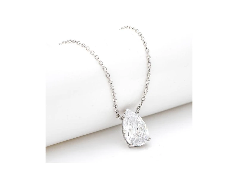 Rivka Friedman Rhodium Pear Cz Solitaire Necklace
