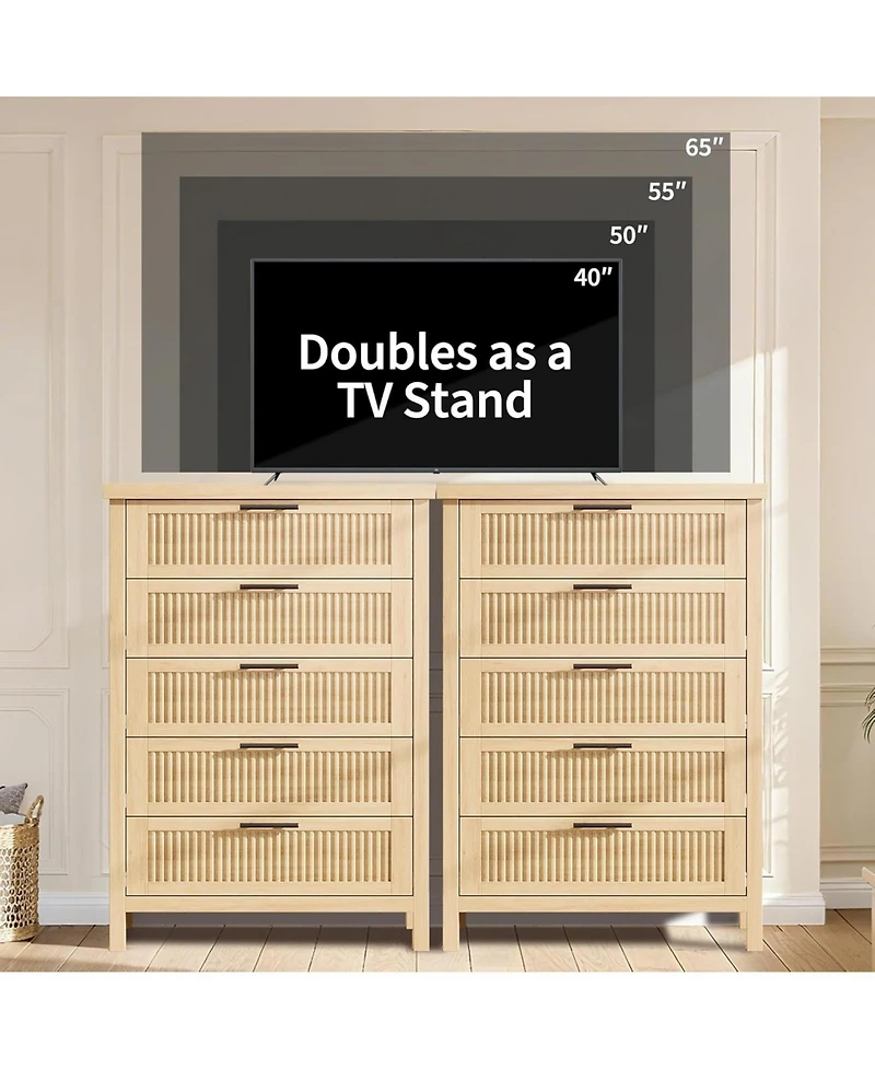 gaomon Fluted Dresser for Bedroom with 5 Drawers, 42.9 in Tall Chest of Large DrawersLarge Clothes Storage Cabinet,Wood Dresser, Tv Stand for Bedroom