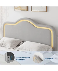 Gaomon Size Velvet Led Bed Frame with Adjustable Headboard, Princess Platform Bedframe for Kids/Girls, No Box Spring Needed