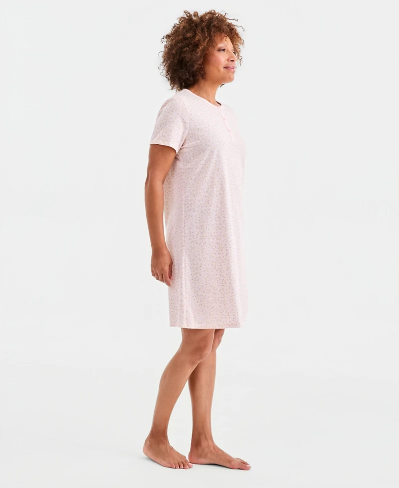 Charter Club Women's Cotton Essential Short-Sleeve Henley Sleepshirt, Macy's Exclusive