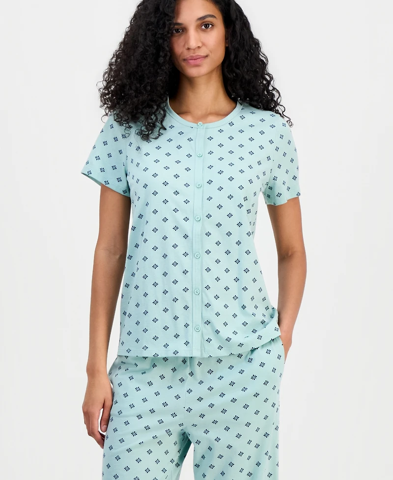 Charter Club Women's 2-Pc. Cotton Printed Cropped Pajamas Set, Created for Macy's