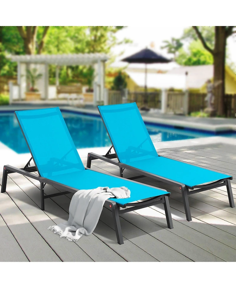 Mecale 2-Piece Outdoor Patio Chaise Lounge Chair Set with Adjustable 5-Position Backrest