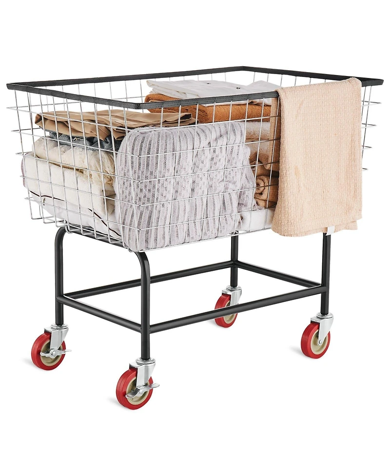 Ecooso Wire Laundry Cart, 4.5 Bushel Basket with Wheels, 35" x 15.7" x 22", Steel Frame, Chrome Finish, 5" Casters