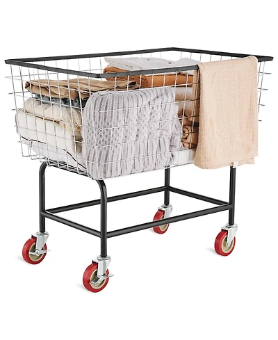 Ecooso Wire Laundry Cart, 4.5 Bushel Basket with Wheels, 35" x 15.7" x 22", Steel Frame, Chrome Finish, 5" Casters