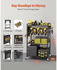 Mecale 4-Tier Tool Cart, 150 lb Capacity, Rolling Drill Holder & Storage Rack on Wheels.