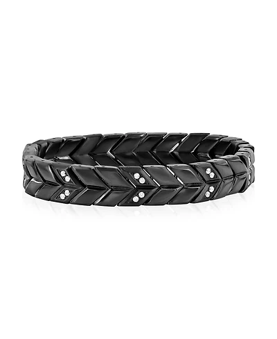 Metallo Stainless Steel, Polished & Matte Cz Chevron Design Bracelet
