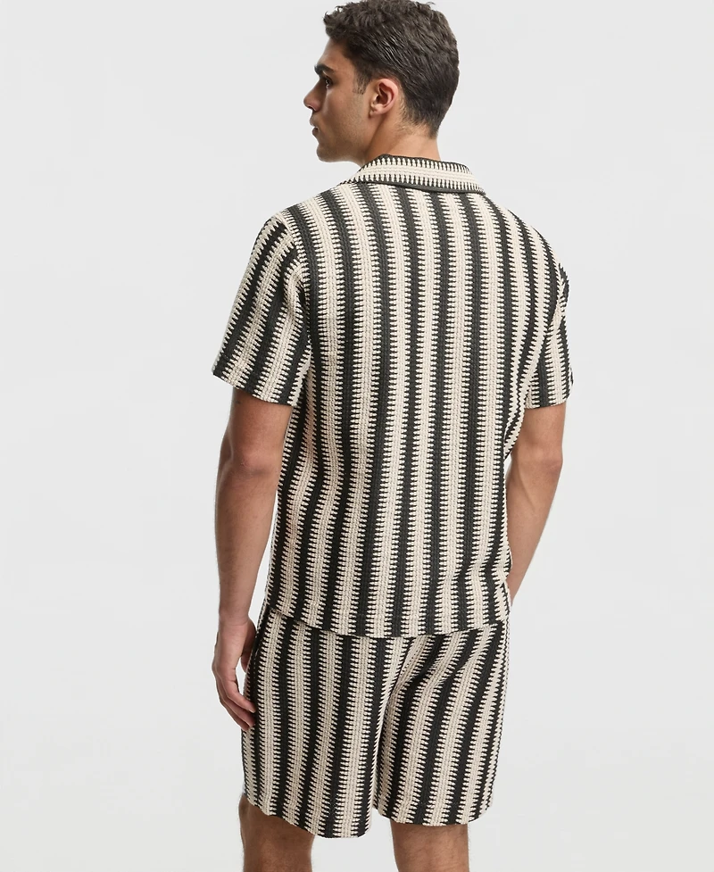 Mode of One Men's Relaxed-Fit Crochet Knit Short-Sleeve Camp Shirt, Macy's Exclusive