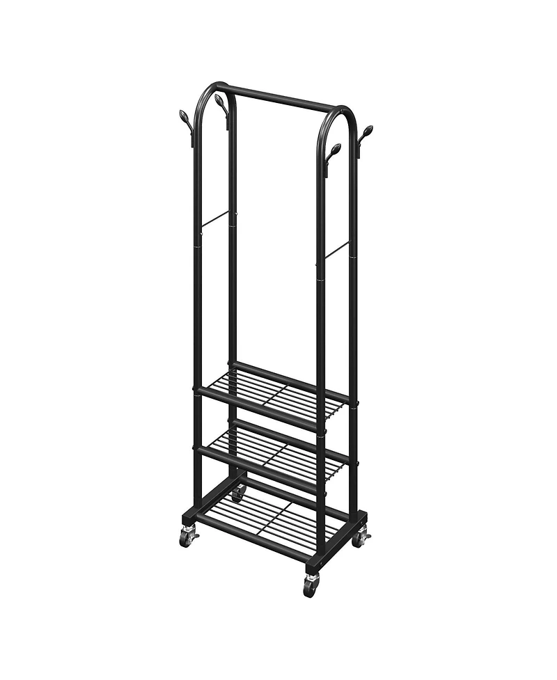 Ecooso Rolling Clothes Rack with Hanging Rod, Side Hooks & 3 Shelves, 99 lb Capacity, Heavy-Duty Carbon Steel Garment Rack