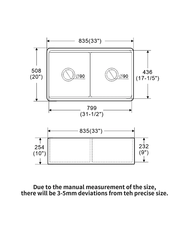 flynama huluwat 33x20x10inch White Farmhouse Sink Ceramic Porcelain Double Bowl Workstation Kitchen