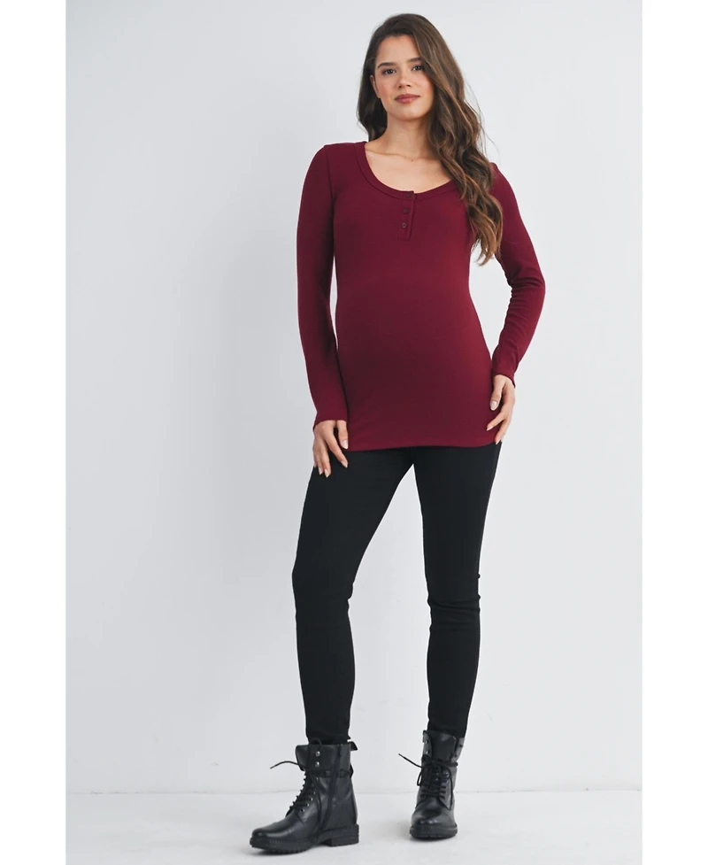 Hello Miz Womens Henley Long Sleeve Maternity Nursing Top