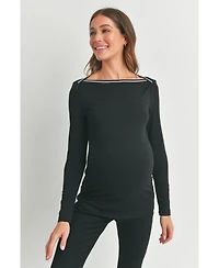 Hello Miz Maternity Fitted Boat Neck Long Sleeve Top