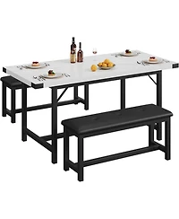 gaomon 3-Piece Extendable Dining Table Set for 4-6, Marble White Table with 2 Upholstered Benches, Space-Saving Kitchen & Dining Room Set