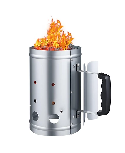 Ecooso 4 lbs Charcoal Chimney Starter, Heavy Duty Bbq Steel Chimney Starter for Charcoal Grill and Barbecues, Silver