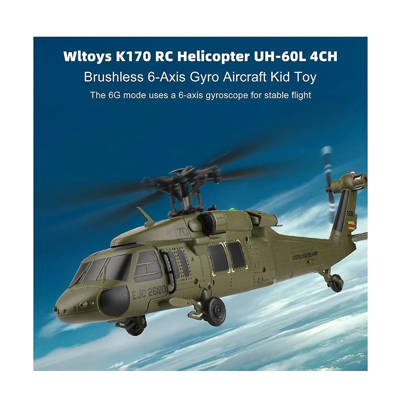Bruce & Shark Uh-60L Black Hawk Rc Helicopter, 2.4G 4-Channel with Brushless Motor & 6-Axis Auto Hover