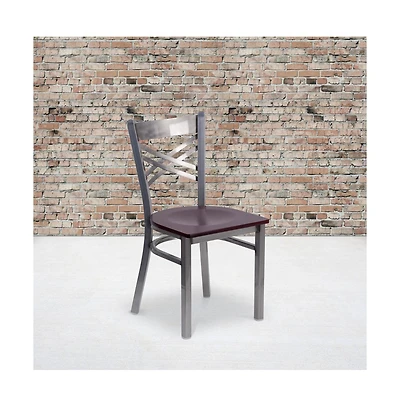 Emma+Oliver 2 Pack Clear Coated "X" Back Metal Restaurant Chair