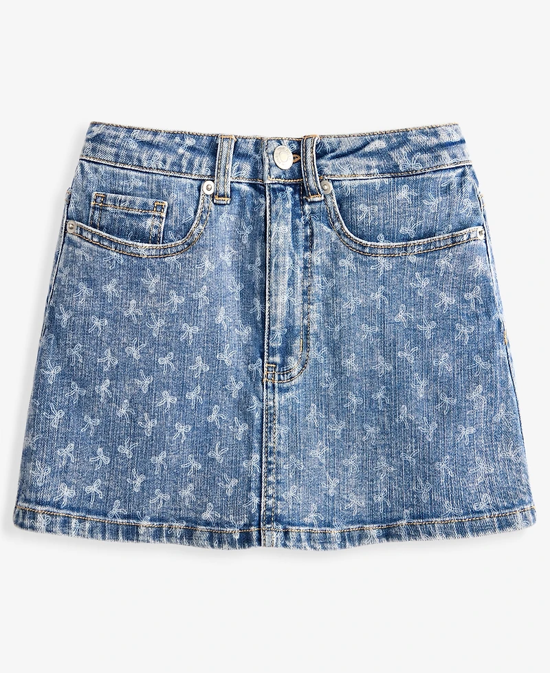 With Jules Girls' 7-16 Bow-Print Denim Skirt