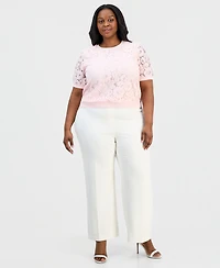 Tahari Asl Plus Lace-Front Short-Sleeve Sweater