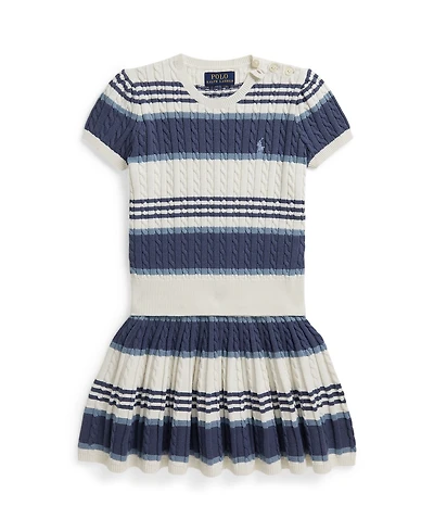Polo Ralph Lauren Girls' 2T-6X Striped Cable Sweater and Skirt, 2-Piece Set