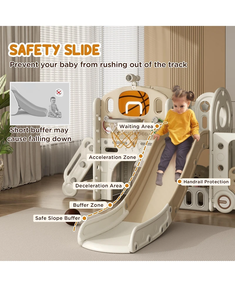 Qaba Toddler 9 in 1 Slide Ages 1-6 with Car Design,