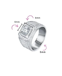 Bling Jewelry Statement Halo Square Solitaire Men's Ring Micro Pave Band Silver Plated