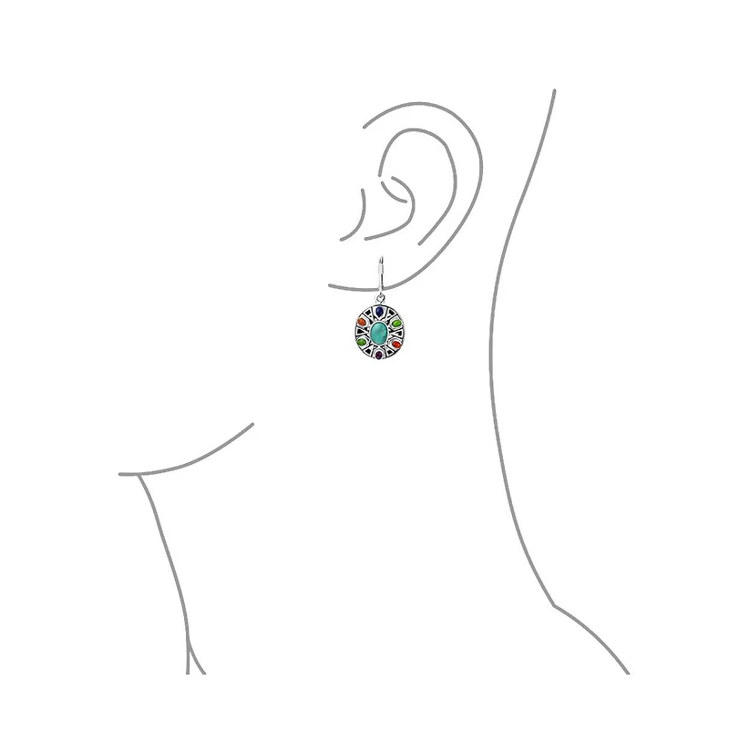 Bling Jewelry Native American Style Multi Color Round Lapis Turquoise Drop Earrings Silver
