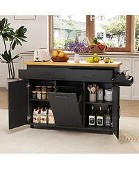 Rolling Kitchen Island Cart with Tilt-out Trash Cabinet Table