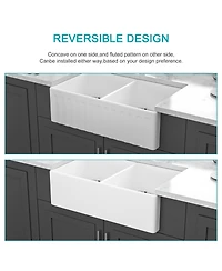 Flynama huluwat 33x20x10inch White Farmhouse Sink Ceramic Porcelain Double Bowl Reversible Design