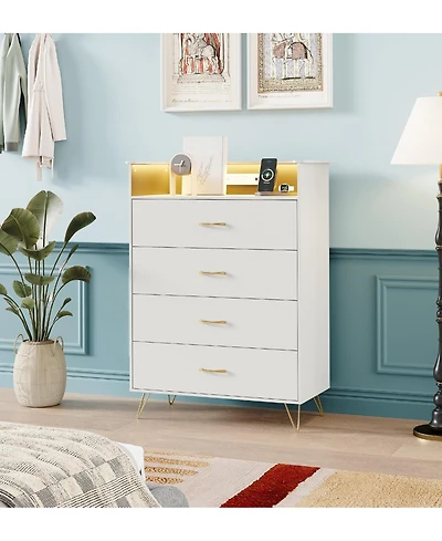 gaomon Tall 4-Drawer Dresser with Rgb Lights & Charging Station, App Controlled Music Sync Led