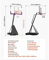 Mecale Portable Basketball Hoop, 10 ft Height Adjustable Stand with 48" Pc Backboard, Outdoor/Indoor Goal System
