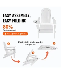 Mecale Set of 2 Plastic Adirondack Chairs, All-Weather Folding Patio Chairs with Cup Holder, Ergonomic Armrests