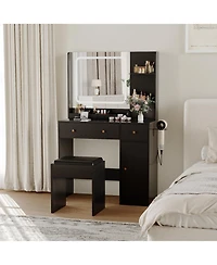 gaomon Makeup Vanity Desk with Led Mirror & Power Outlet,Vanity Set Storage Drawers,Shelves Stool