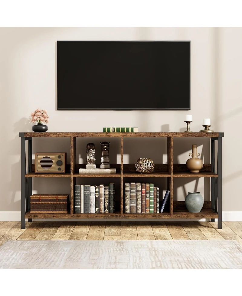 gaomon 8 Cube Storage Organizer Bookcases, 3 Tier Metal Horizontal Bookcase, 62 Inch Industrial Storage Bookcase