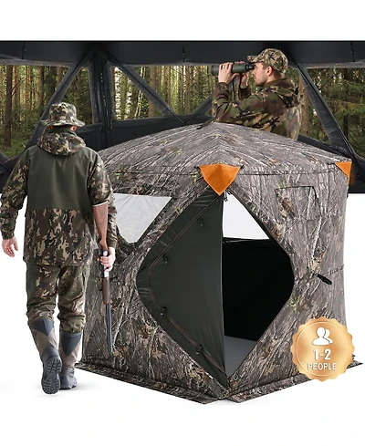 Mecale 270° Hunting Blind Ground Blind, 1-2 Person Pop-Up Deer Blind with Carrying Bag, Portable Hunting Tent with 3 Horizontal Windows