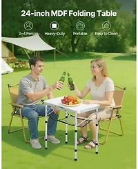 Mecale Folding Camping Table, Adjustable Height Aluminum & Mdf with Mesh Shelf, Carry Handle, 24x16", Silver