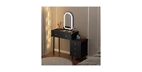 gaomon Makeup Vanity Desk with Lights and Mirror, Modern Dressing Table 2 Drawers & 3-Drawer Cabinet, Adjustable Led Lighting Wood