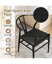 Costway Modern Dining Chair Weave Kitchen Armchairs with Y-Shaped Curved Backrest