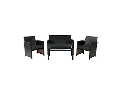 4 Pieces Patio Rattan Cushioned Furniture Set