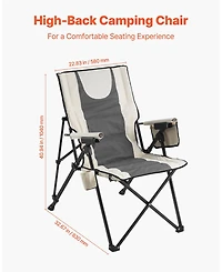 Mecale Folding Camping Chair, 3 Reclining Positions, High Back Padded Outdoor Chair with Armrest and Headrest, 260 lbs Capacity