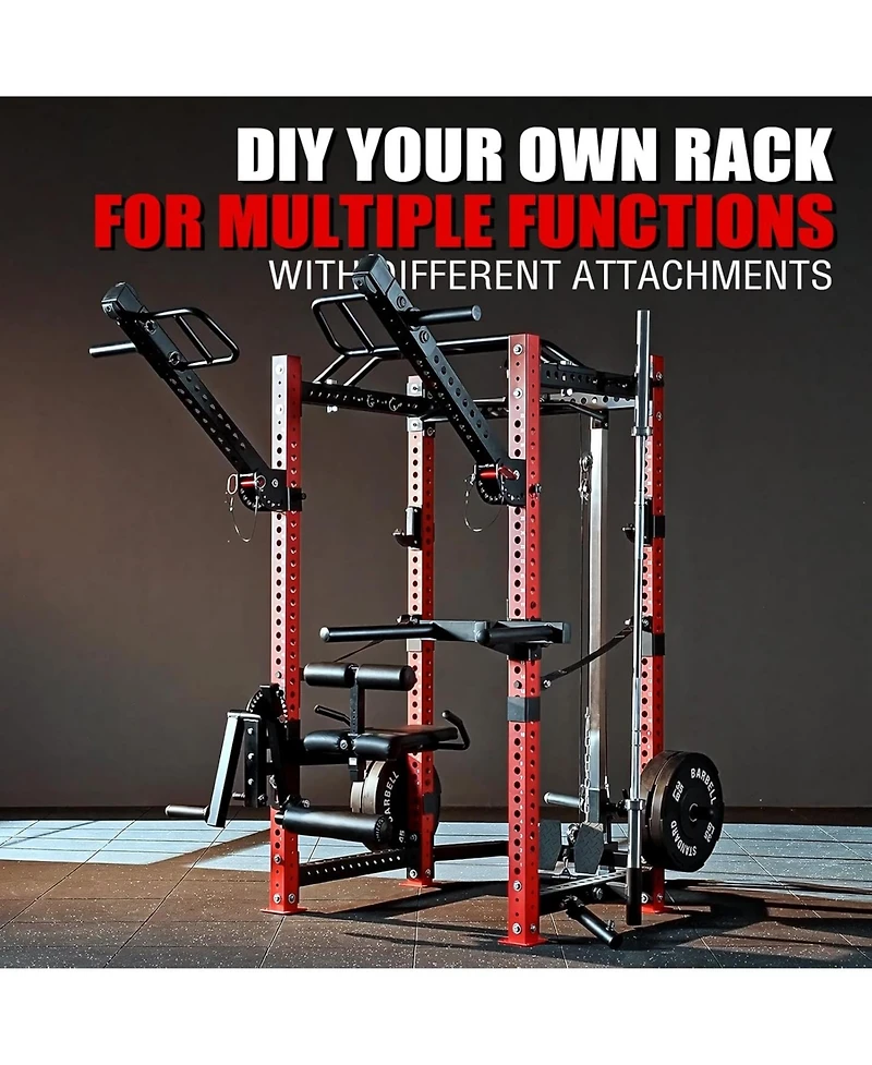 Mikolo 3"x3" Power Cage, Multi-Function Power Rack with Lat Pull Down Pulley System, Commercial Squat Rack for Home Gym