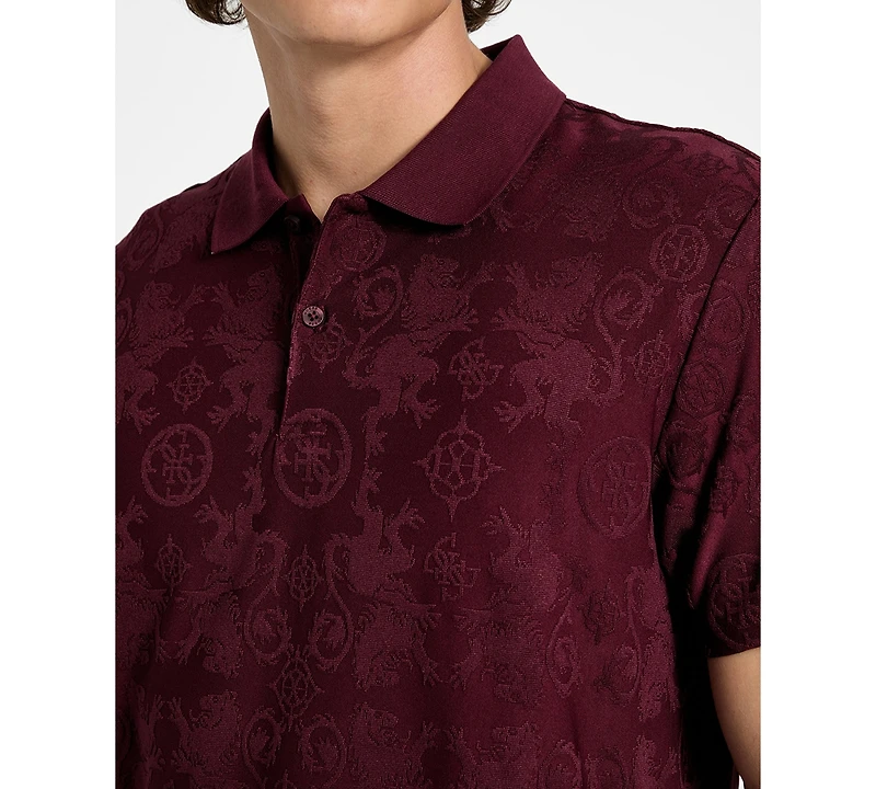 Guess Men's Tonal Jacquard Short-Sleeve Knit Polo Shirt