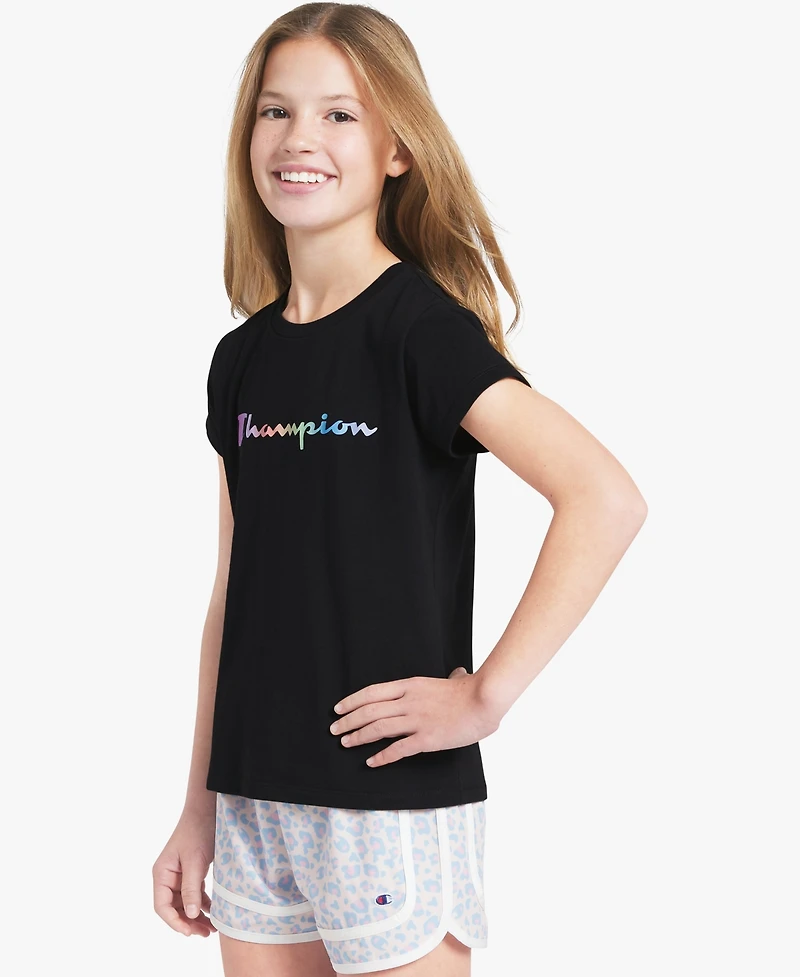 Champion Girls' 7-16 Crewneck Rainbow Logo Graphic T-Shirt