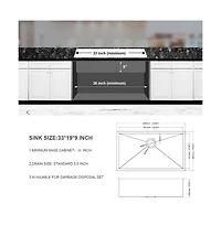 flynama 33x19x9inch 16 Gauge 304 Stainless Steel Undermount Single Bowl Kitchen Sink with Drain Assembly No Additional Accessories