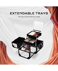 Byootique Makeup Train Case with Portable Cube Case Cosmetic Organizer Graystone