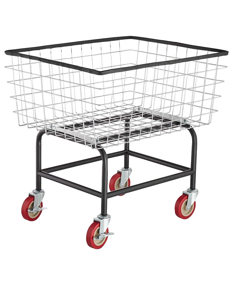 Ecooso Wire Laundry Cart, 2.8 Bushel Basket with Wheels, 26.7" x 21.7" x 26.4", Steel Frame, Chrome Finish, 4" Casters