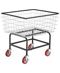 Ecooso Wire Laundry Cart, 2.8 Bushel Basket with Wheels, 26.7" x 21.7" x 26.4", Steel Frame, Chrome Finish, 4" Casters