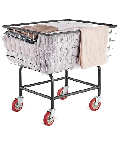 Ecooso Wire Laundry Cart, 2.8 Bushel Basket with Wheels, 26.7" x 21.7" x 26.4", Steel Frame, Chrome Finish, 4" Casters