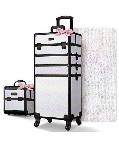 Byootique Rolling Makeup Train Case w/ Cube Case Cosmetic Organizer ForgetMeNot