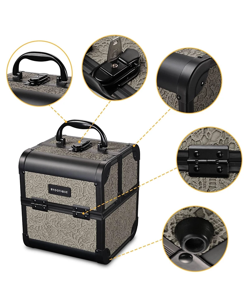 Byootique Makeup Train Case Trolley w/ Cube Case Cosmetic Organizer Gray