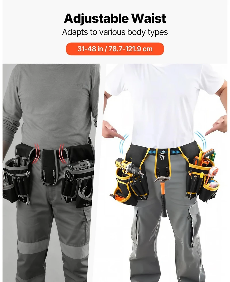 Magnetic Tool Belt Pouch, 28 Pockets Heavy-Duty Utility Tool Belt, Detachable Work Bag, Adjustable Waist 31–48 in