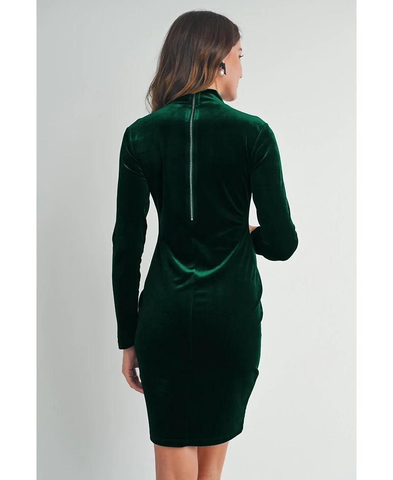 Hello Miz Maternity Velvet Long Sleeve Mock Neck Mini Dress